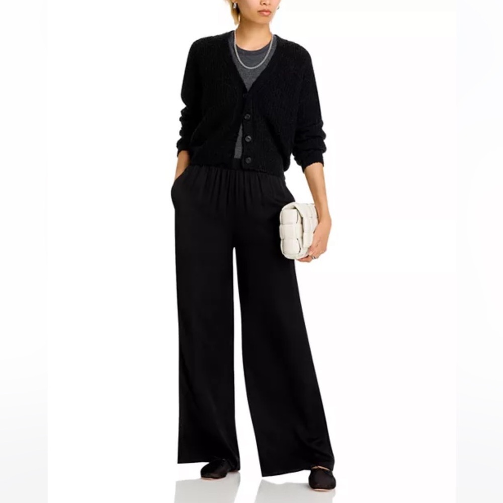 ATM Anthony Thomas Melillo Satin Wide Leg Pants Black XS NWT Pull-On